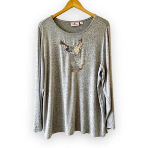 Quacker Factory Sequin Angel Gray Long Sleeve Tee Size XL Holiday Top Christmas‎